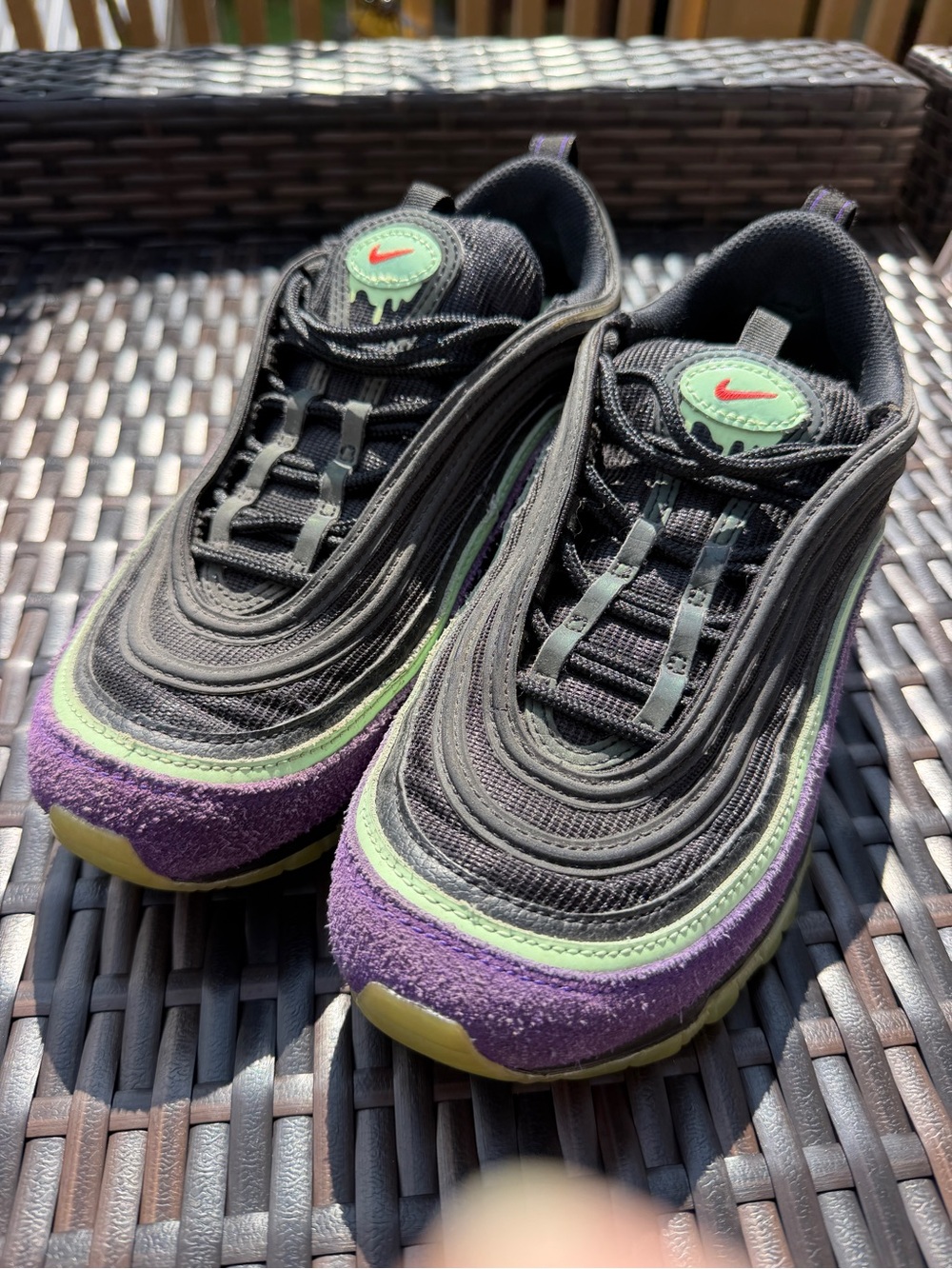 Nike Air Max 97 'Halloween Slime. Purple/Black/Lime. Very Good Cond. W/9 M/7.5
